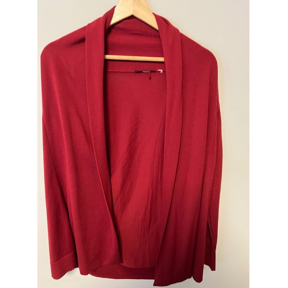 Elie Tahari Cardigan Sweater Womens Medium Red Pre-owned Belted Shawl Collar